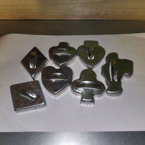Set Of 7 Vintage Aluminum Cookie Cutters Santa, Four Card Suits